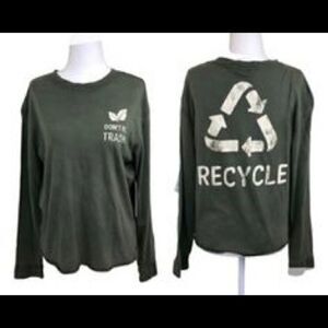 Vibe N' Environment Friendly Raw Hem Long  Sleeve Tee Green XS‎ Granola Gorpcore